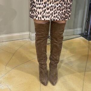 NWT Pura Lopez Brown Over-the-Knee Boots with Suede Finish